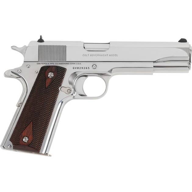 Colt 1911 Gov't Handgun .38 Super 9rd Magazine 5" Barrel Polished Stainless with Wood Grips