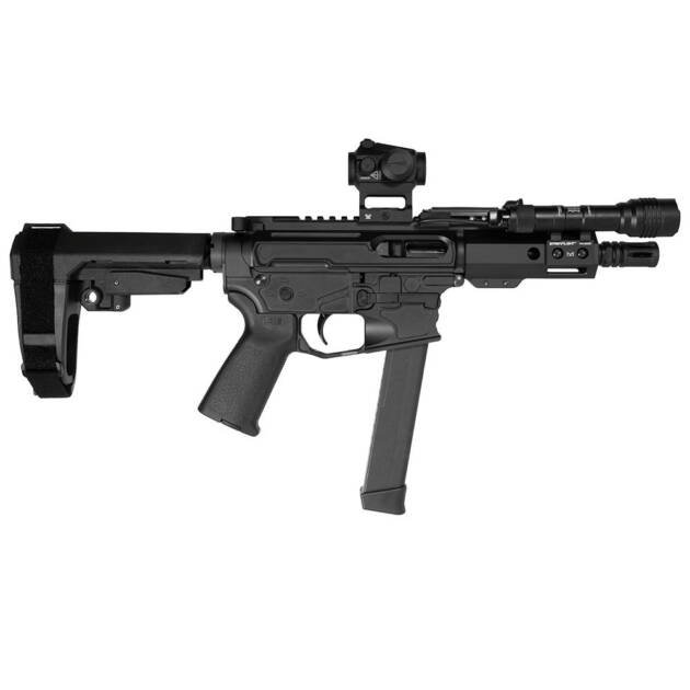 Shark Coast Tactical "Midnight" Pistol Bundle 9mm Luger 33rd Glock Style Magazine 5'' Threaded Barrel Vortex Red Dot/Streamight Protac
