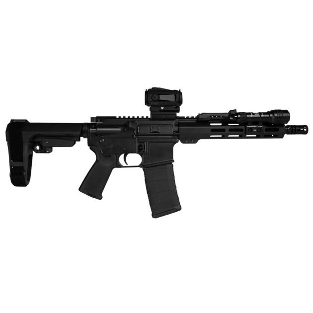 Shark Coast Midnight AR Pistol Bundle 5.56mm 30rd Magazine 10.5'' Threaded Barrel Vortex Sparc Red Dot Streamlight ProTac SBA3 Brace